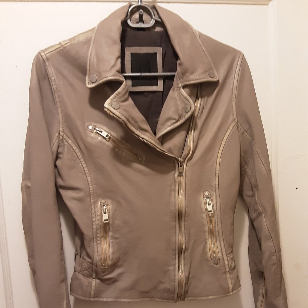 Mauritius Sofia Leather Jacket Taupe/Light Gray